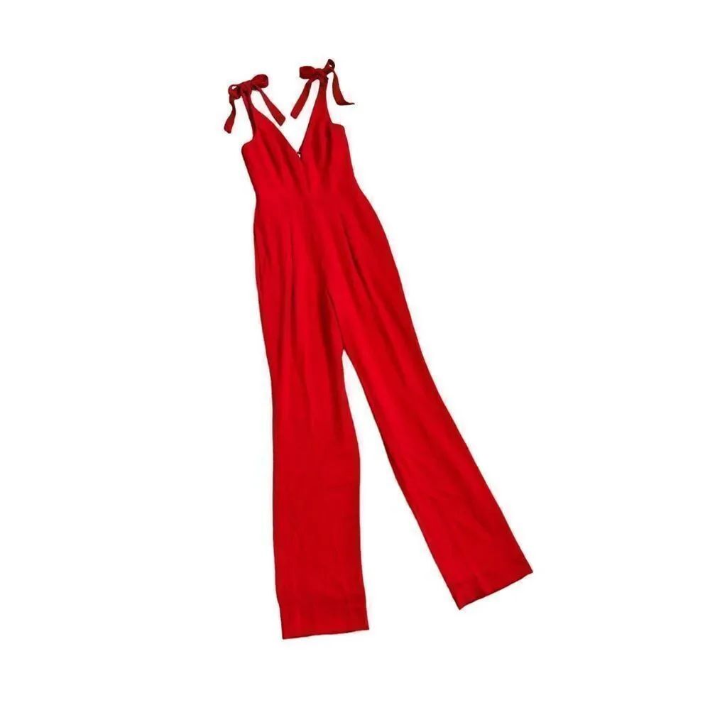 Dress The Population Sleeveless V-Neck Jumpsuit Womens Red Size Extra Small